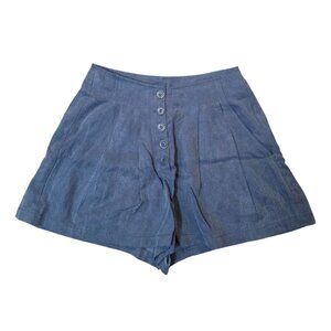 ULLA JOHNSON Blue Highrise Button Pleated Linen Blend Shorts 2